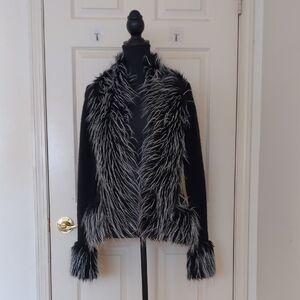 NWOT. Twiggy Stylish Black and White Faux Fur Sweater Jacket.